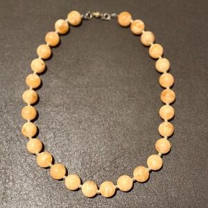 Coral tiger eye beaded necklace with silver bead accents